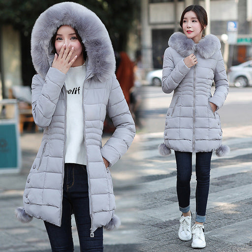 Autumn And Winter Clothing New Women's Mid-length Coat Fur Collar Cinched Cotton-padded Coat Women's Fashion Mid-length Women's Quilted Cotton Coat