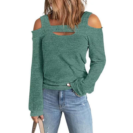 Autumn And Winter Fashion Casual Solid Color Off-shoulder Loose Long Sleeve T-shirt Women