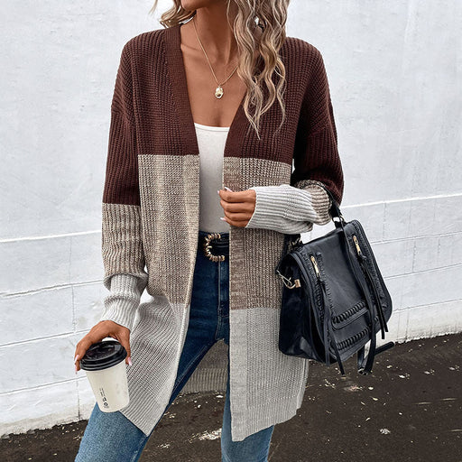 Autumn And Winter New Fashion Women's Wear Casual Multicolor Cardigan Mid-length Sweater