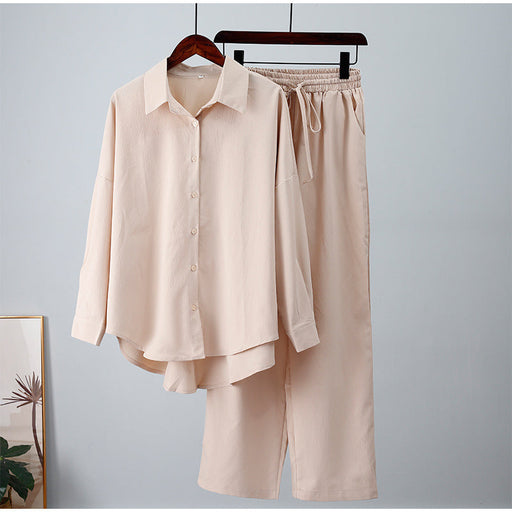 Autumn And Winter New Loose Elastic Wrinkle Long-sleeved Shirt Wide-leg Pants Casual Suit
