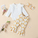 Autumn Baby Children's Suit Solid Color Rib Fabric Romper Flared Pants Headdress Three-piece Set
