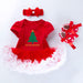 Baby Christmas New Short Sleeve Cartoon Mesh Dress