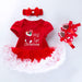 Baby Christmas New Short Sleeve Cartoon Mesh Dress