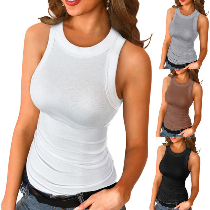 Basic Shirt Round Neck Sleeveless Tops Camisole Women Casual Sport Vest