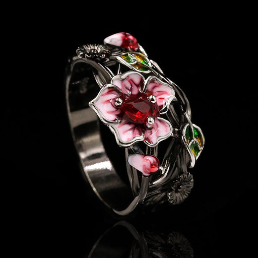 Black Gold Plated Two-tone Flower Ring Female