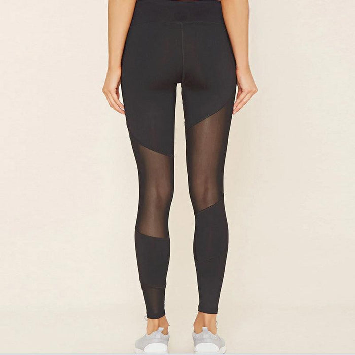 Black New Fashion Mesh Spliced Leggings Sports Women Long Legs Stretch Pants Fitness Yoga Pants Women