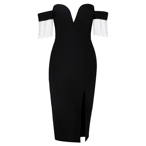 Black Off-shoulder Tube Top Elegant Slim Bandage Dress Hip Skirt For Women