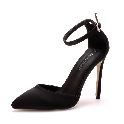 Black Satin And Silk Hollow Pointed High Heel Sandals