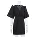 Black V-neck Waist Dress Female Puff Sleeve Temperament A-line Skirt