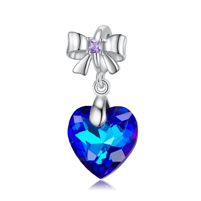 Blue Light Heart-shaped Crystal Pendant Sterling Silver 925 Bowknot Female Necklace Bracelet Diy Accessories