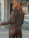 Brown Elegant Sequined Gigot Sleeve Top For Women