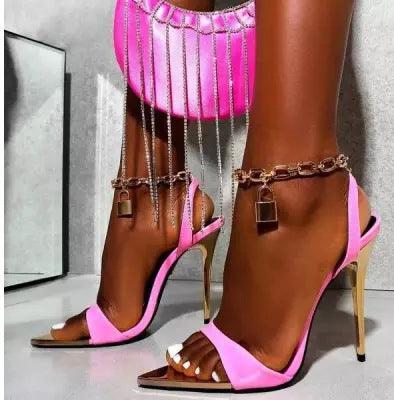 Candy Color Pointed Toe High Heels Chain Shoes