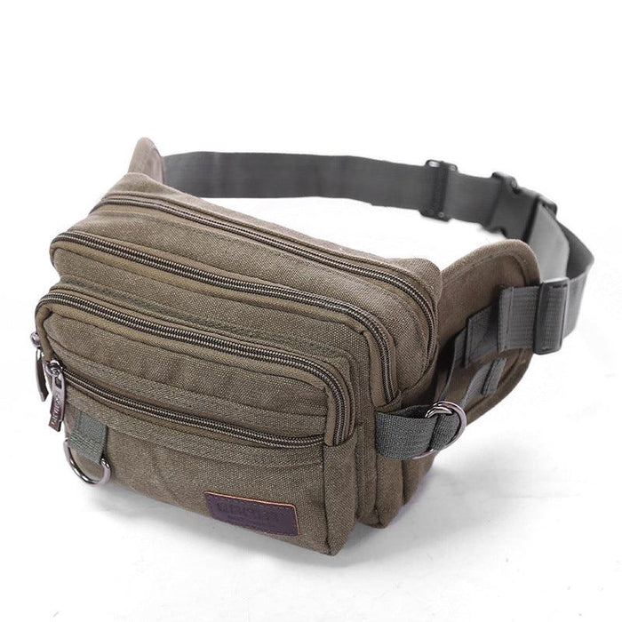 Canvas Fanny Pack With 4-Zipper Pockets Men Waist Bag Hip Bum Bag With Adjustable Strap For Outdoors Workout Traveling Casual Running Hiking Cycling