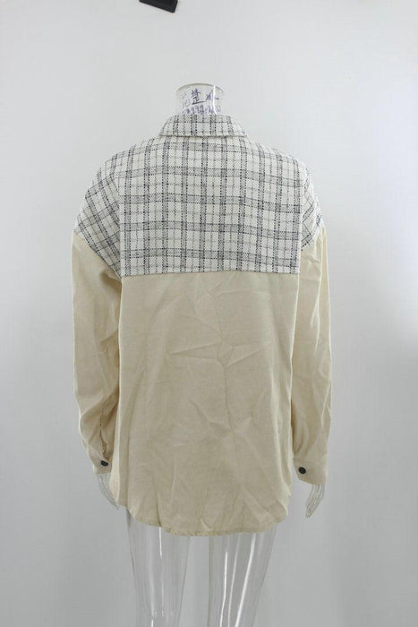 Casual Lapel Long Sleeve Pocket Plaid Splicing Corduroy Women's Jacket