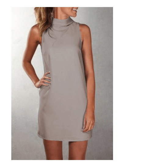 Casual high neck sleeveless dress solid color dress