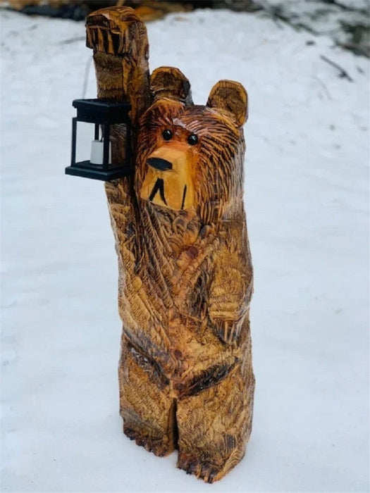Cedar Carving Bear Resin Ornament Holding Lamp