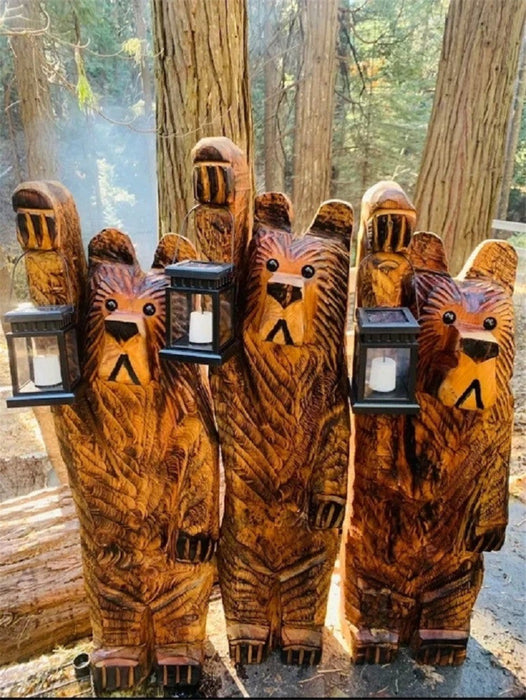 Cedar Carving Bear Resin Ornament Holding Lamp