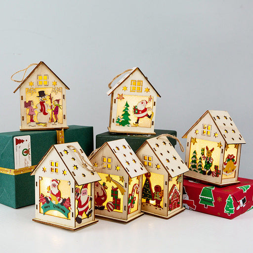 Christmas Decorations Wooden House Luminous Colored Cabin Decoration Ornaments