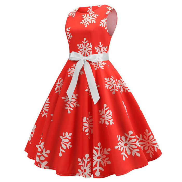 Christmas Retro Women's Printed Sleeveless Dress