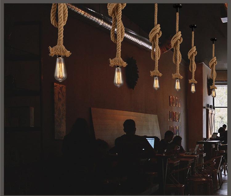 Coffee Shop Bar Hemp Rope Pendant Lamp