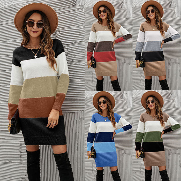 Colorblock Round Neck Sweater Dress Plus Size