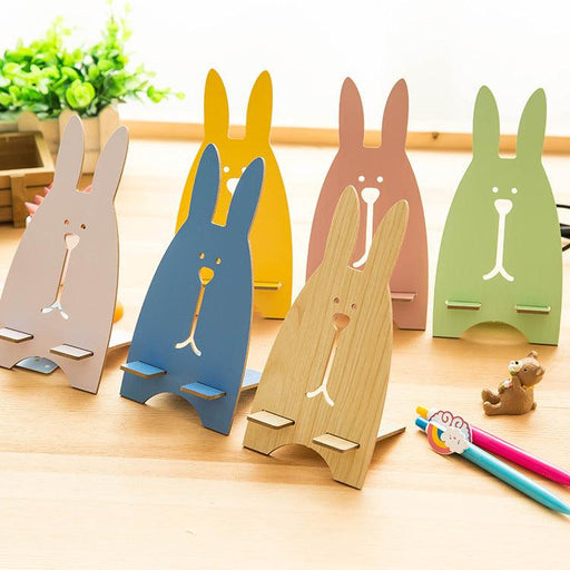Compatible with Apple, Cartoon Wooden Universal Portable Light Weight Rabbit Mobile Phone Tablet Desktop Holder Stand Lazy bracket For iPhone 7 Xiaomi