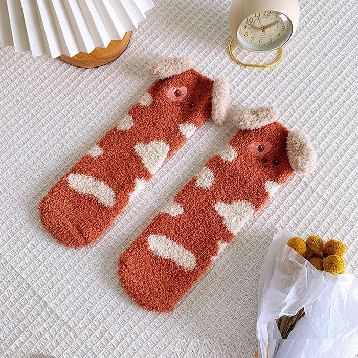 Coral Fleece Thickened Warm Women's Mid-tube Sleeping Socks