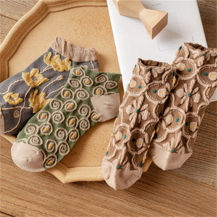 Cotton Embossed Japanese And Korean Court Style Socks