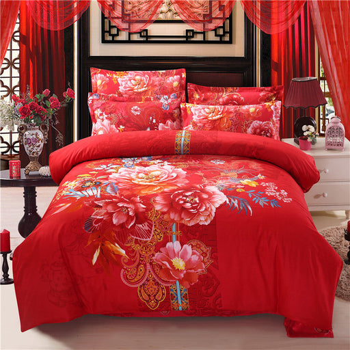 Cotton cartoon active thickening sanding four-piece cotton wedding gift linen quilt cover bedding