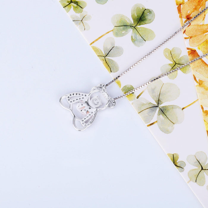 Cute Hollow Out Bear Pendant 925 Silver Necklace