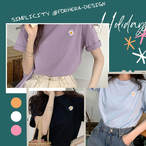Daisy Embroidered Short-sleeved T-shirt