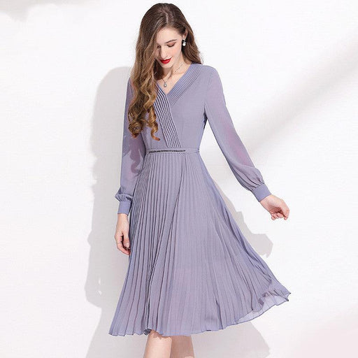 Dark Purple Long-sleeved Chiffon Dress