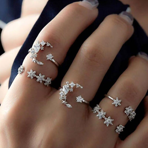 Diamond Set Ring Star Moon Crystal Ring