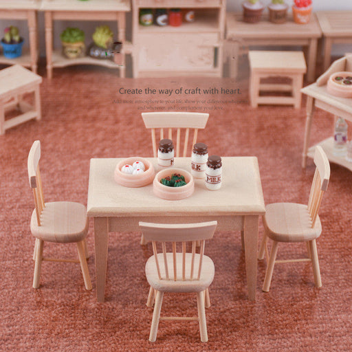 Doll House Mini Furniture Wooden Handmade Miniature Table And Chair Models