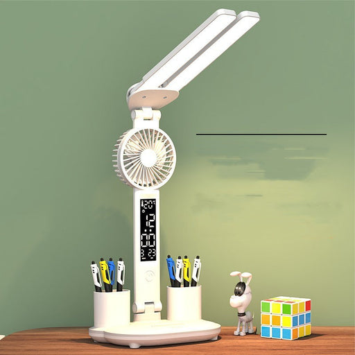 Double Head Lighting LED Fan Rechargeable Table Lamp Eye Protection