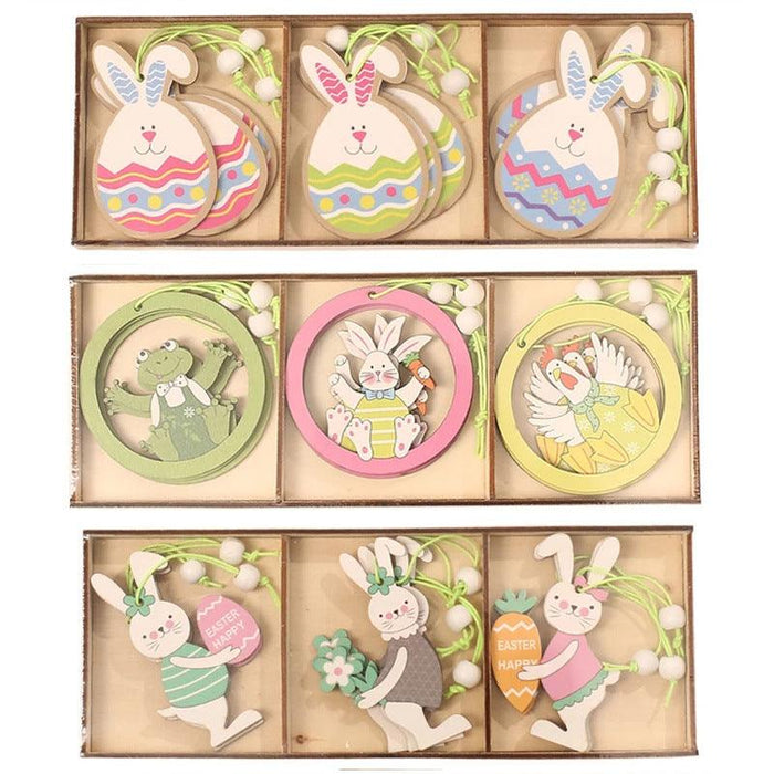 Easter Bunny Egg Animal Painting Pendant Wooden Crafts