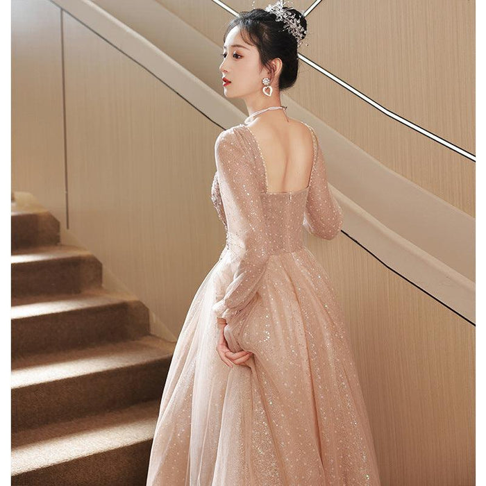 Elegant Women's Long Sleeve Mesh Evening Dress