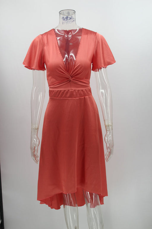 Elegant Women's Short Sleeve V-neck Asymmetric Skirt Dress