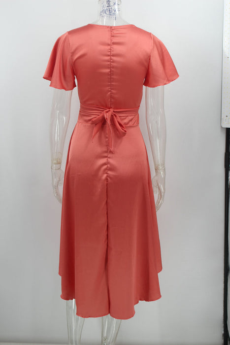 Elegant Women's Short Sleeve V-neck Asymmetric Skirt Dress
