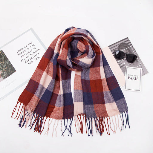 European And American Autumn And Winter Cashmere-like Red Plaid Double-sided Color Plaid Tassel Scarf Women Plus-sized Size Shawl