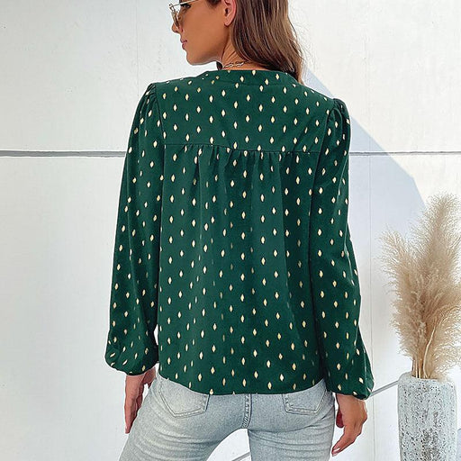 European And American Fashion Women's Wear Spring New Bronzing Green Long-sleeved Top For Women