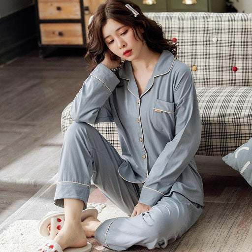 European And American High-end Pajamas Women's Pure Cotton Long-sleeved Lapel Cardigan