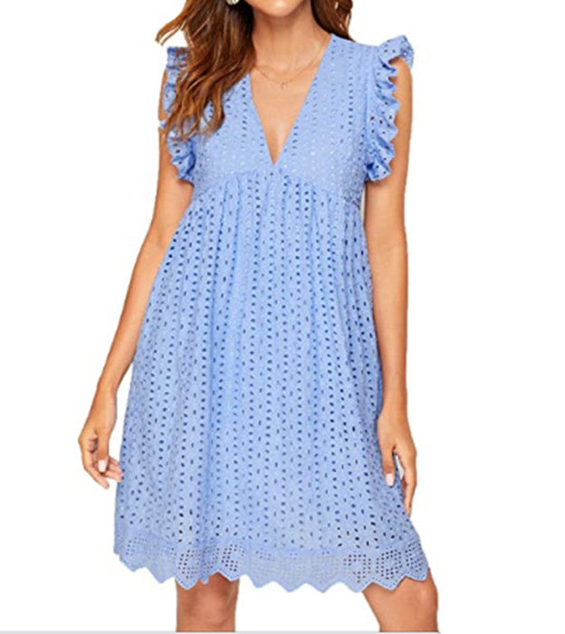 European And American New Lace Jacquard Hollow V-neck Dress