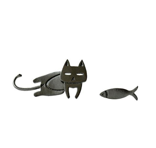 Fashion Asymmetry 925 Sterling Silver Stud Earrings Animal Fish Cat