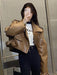 Fashion Brown Motorcycle Leather Coat Women