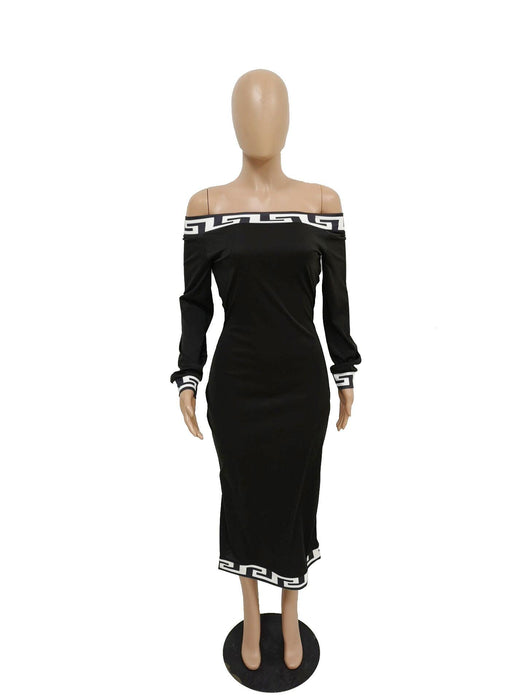 Fashion Casual Plain Stitching Printed One-shoulder Dress
