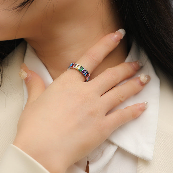 Fashion Diamond-studded Ring Jewelry Light Luxury Minority Colorful Crystals