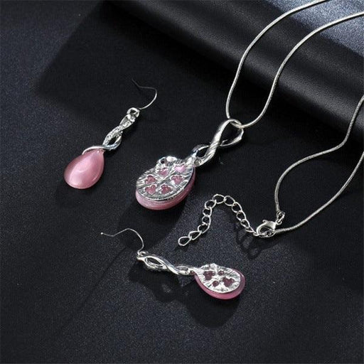 Fashion Opal Jewelry Sets For Woman Cubic zirconia Water Drop Necklace Pendant Earrings Statement Bridal Wedding Party Gift