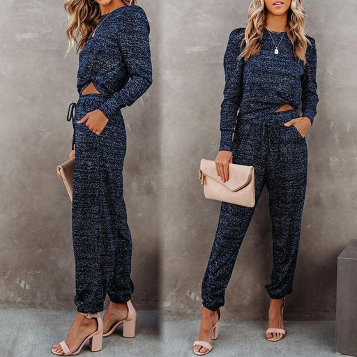 Fashion Printed Long-Sleeved Round Neck Casual Suit