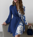 Fashion Sky Blue Long-sleeved Lapel Waist Tie Dress